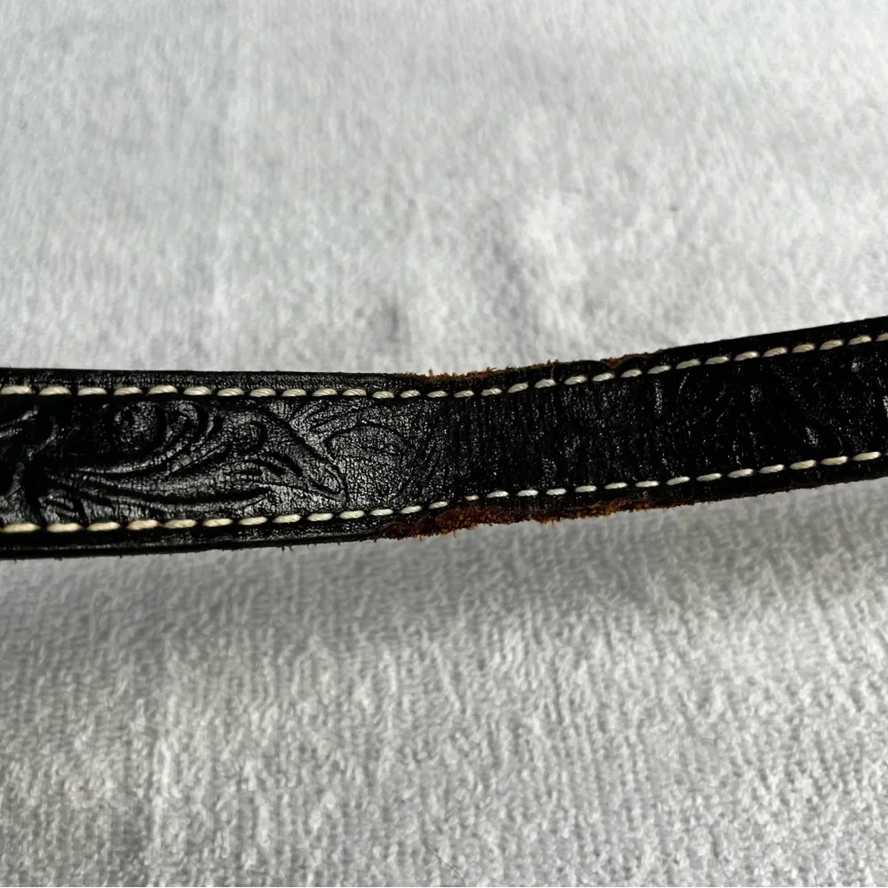 Acme Vintage Brown Leather Belt 26 With Bucking Bronc Cowboy Buckle made in USA